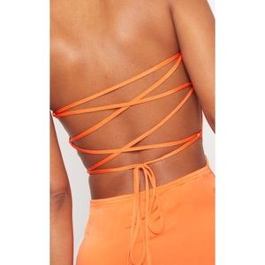 Shape Orange Slinky Lace Up Back Bodycon Dress